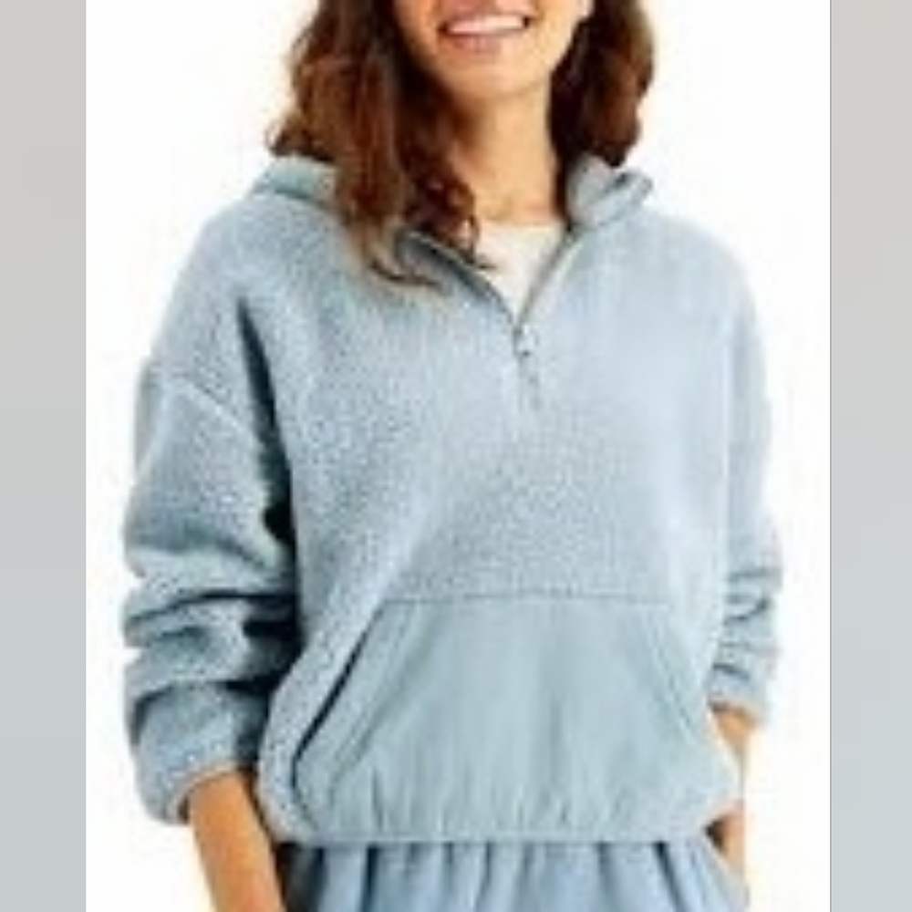Hippie Rose Light Blue Fuzzy Fleece Hoodie
